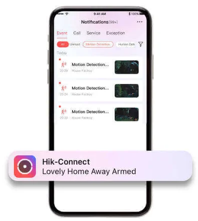 Aplicația Hik-Connect pe telefon: notificări de mișcare și alarma armată